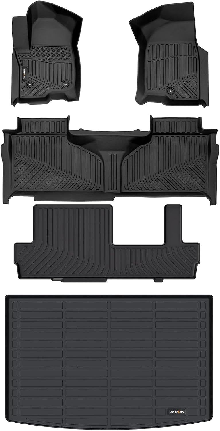 AIPOIL Floor Mats & Cargo Liner Set for 2021-2024 2025 Chevy Chevrolet Suburban & GMC Yukon XL 8 Seats (2nd Row Bench Seats) All Weather Protection TPE Full Set Custom Car Mats Accessories - Black