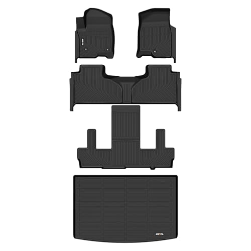 AIPOIL Floor Mats & Cargo Liner Set for 2021-2024 2025 Chevy Chevrolet Suburban & GMC Yukon XL 7 Seats (2nd Row Bucket Seats) All Weather Protection TPE Full Set Custom Car Mats Accessories - Black