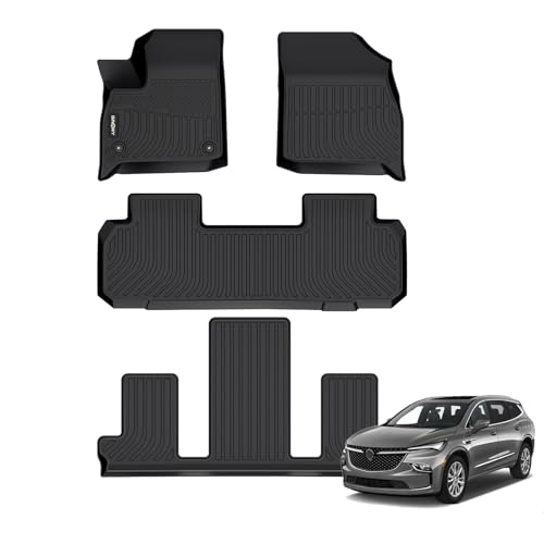 GINOWY-Floor Mats for Buick Enclave 2018-2024, TPE All Weather Protection Mats Enclave with 2nd Row Bucket Seats, Non-Slip Waterproof Winter Enclave Automotive Floor Liners Accessories, Black