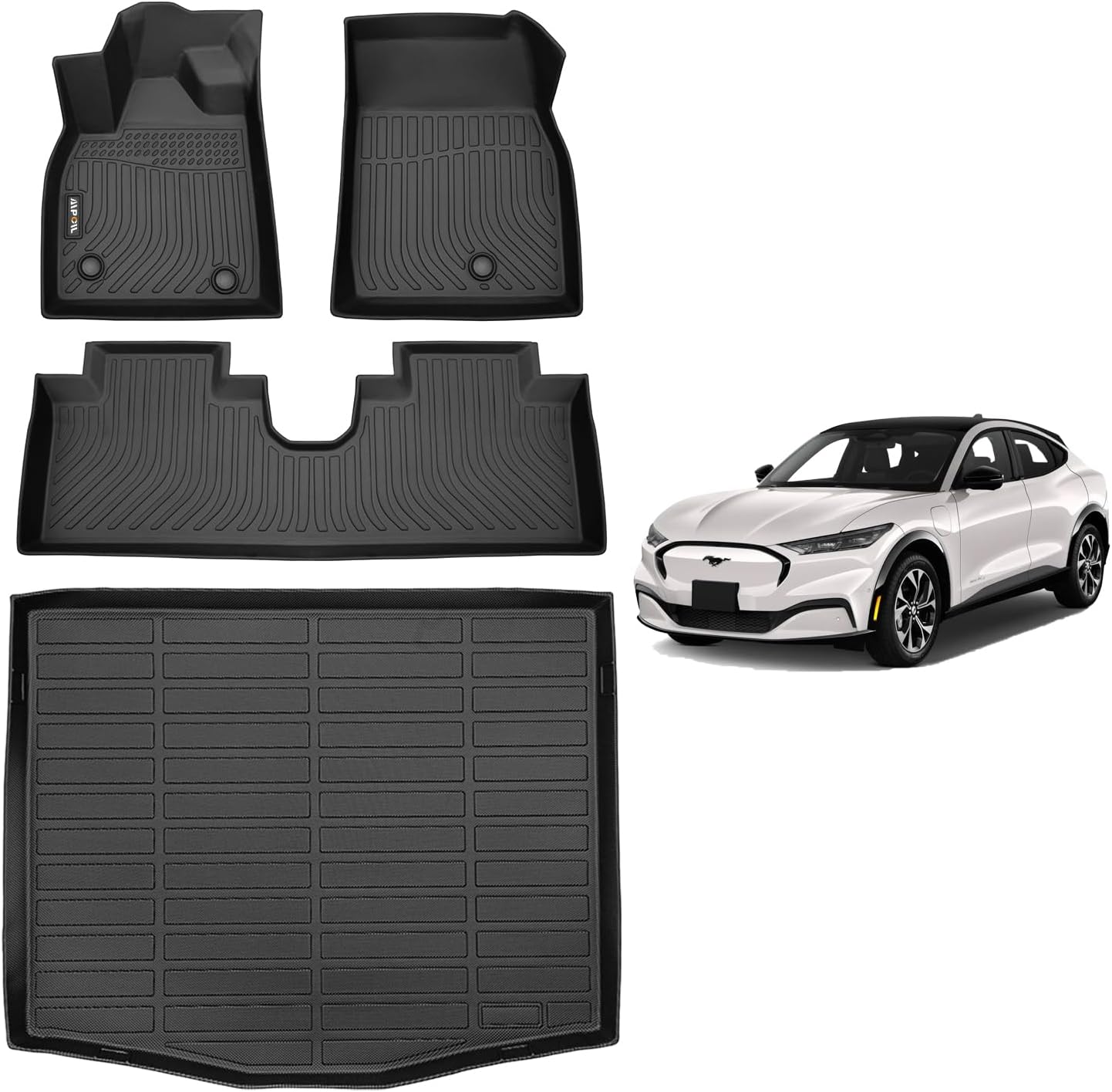 AIPOIL Floor Mats & Cargo Liner Set for Ford Mustang Mach E 2021-2025 All Weather Protection Full Set Custom Car Mats Accessories - Black