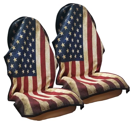 Car Seat Cover Protector Front Seats,for Gym Workout,Running,Swimming,Beach and Hiking,Waterproof Sweat Towel Bucket Seat Covers for Cars SUV Trucks (American Flag, 2Pcs)