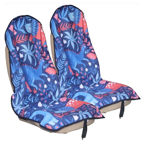 Car Seat Cover Protector Front Seats,for Gym Workout,Running,Swimming,Beach and Hiking,Waterproof Sweat Towel Bucket Seat Covers for Cars SUV Trucks (Dinosaur, 2Pcs)
