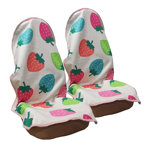 Car Seat Cover Protector Front Seats,for Gym Workout,Running,Swimming,Beach and Hiking,Waterproof Sweat Towel Bucket Seat Covers for Cars SUV Trucks (Strawberry, 2Pcs)
