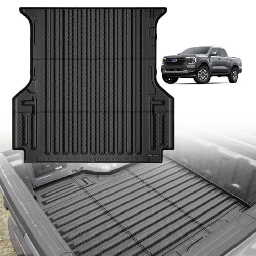 TripleAliners Truck Bed Mat Compatible with 2024 2025 Ford Ranger Accessories 5FT Vehicle Perfectly Flush All Weather Protection TPE Heavy Duty Pickup Car Bed Cargo Mat Bed Liner