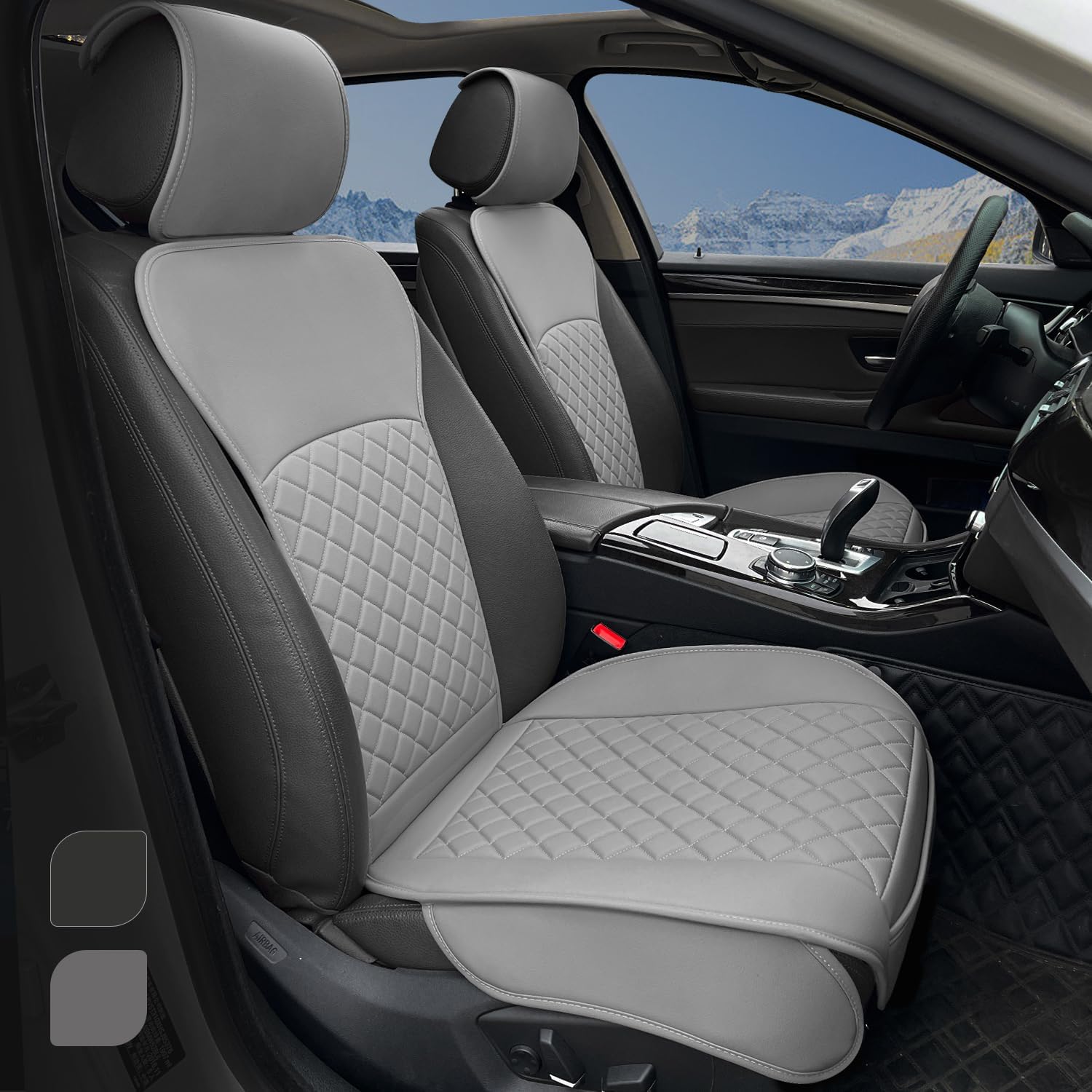 BEITK 2 Pack Leather Front Seat Covers (Gray)