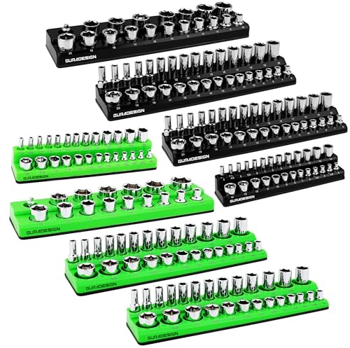 8PCS Magnetic Socket Organizer Set, Magnetic Socket Holder, 1/4", 3/8", 1/2" Metric & SAE Magnetic Socket Tools Trays.