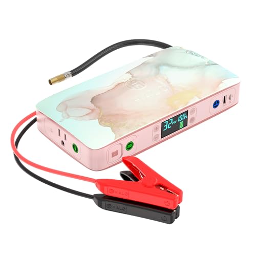 HALO Bolt Ultimate 2 Portable Car Battery Jump Starter | 130 PSI Air Compressor, 55.5Wh USB Power Bank with AC Outlet, Emergency Floodlight & Charger, Jumps Cars SUVs & Trucks, Inflates Tires  Rose