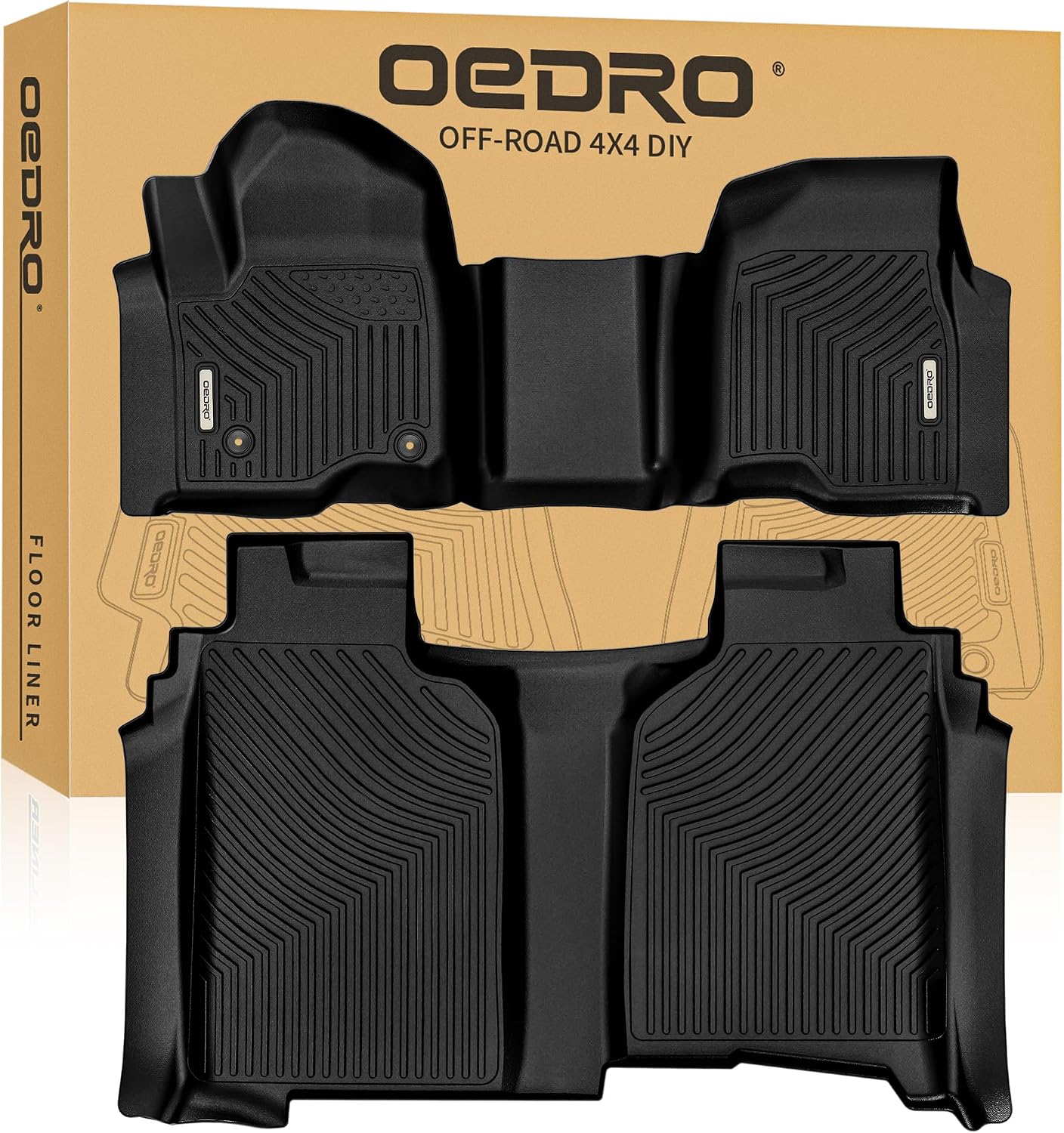 OEDRO Floor Mats Fit for 2020-2025 Chevy Silverado & GMC Sierra 2500HD/3500HD Crew Cab Without Rear Underseat Storage Box, TPE All-Weather Car Mats, Black