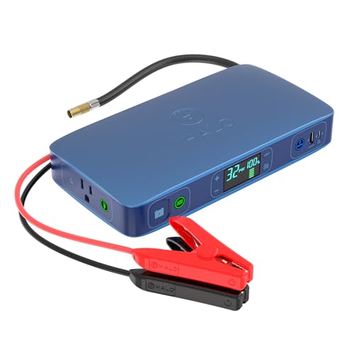 HALO Bolt Ultimate 2 Portable Car Battery Jump Starter | 130 PSI Air Compressor, 55.5Wh USB Power Bank with AC Outlet, Emergency Floodlight & Charger, Jumps Cars SUVs & Trucks, Inflates Tires  Navy