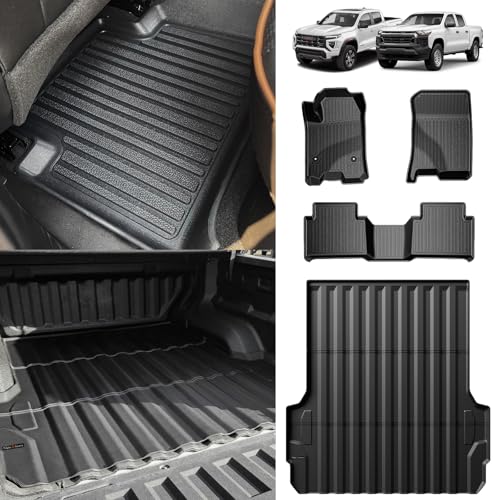 TripleAliners for 2023 2024 2025 2026 Colorado & Canyon Truck Bed Mat and Floor Mats Front Rear Full Set Liners All Weather TPE Accessories (Bed Mat+Floor Mats)