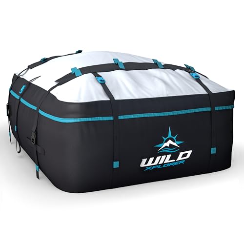 Rooftop Cargo Carrier - 15 Cubic Feet (L), Waterproof Soft Shell Car Roof Cargo Carrier, Heavy Duty Car Top Luggage Cargo Bag with Patented Door Hooks and Non-Slip Mat