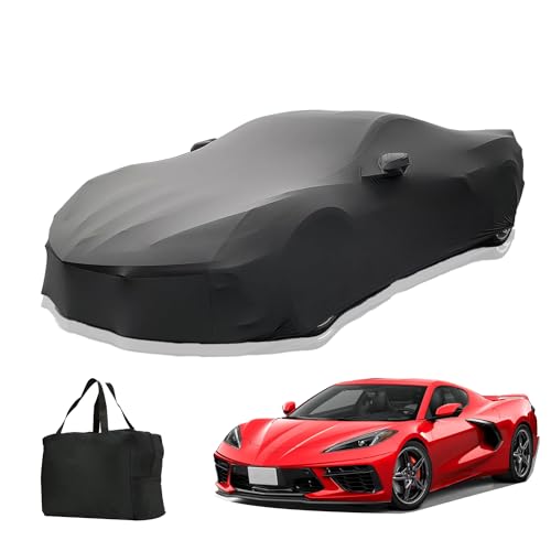 Indoor Car Cover Custom Fit for 2024-2020 Corvette C8 Luxurious Soft Stretch Satin Car Cover Breathable Dust-Proof for Underground Garage, Car Show