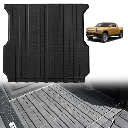 TripleAliners Truck Bed Mat Compatible with 2022 2023 2024 2025 2026 Rivian R1T Accessories Vehicle Perfectly Flush All Weather Protection TPE Heavy Duty Pickup Car Bed Cargo Mat