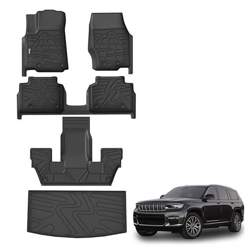 KARPAL Floor Mats & Cargo Liner for 2021-2025 Jeep Grand Cherokee L (6-Seater w/o 2nd Row Center Armrest Only), All Weather TPE Custom Fit Floor Liners Car Mats Accessories