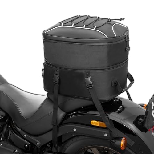 KEMIMOTO Motorcycle Tail Bag, Dual Use Motorcycle Rear Seat Bag with Waterproof Rain Cover, 25L-45L Expandable Motorbike Helmet Bag Luggage Storage Backpack