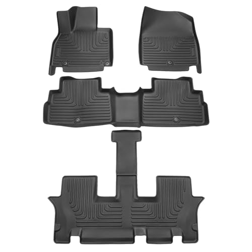 Powerty Floor Mats for 2020-2025 2026 Kia Telluride 7 Seats Accessories All Weather Floor Liner 3D TPE Floor Mat Heavy-Duty Floor Liners