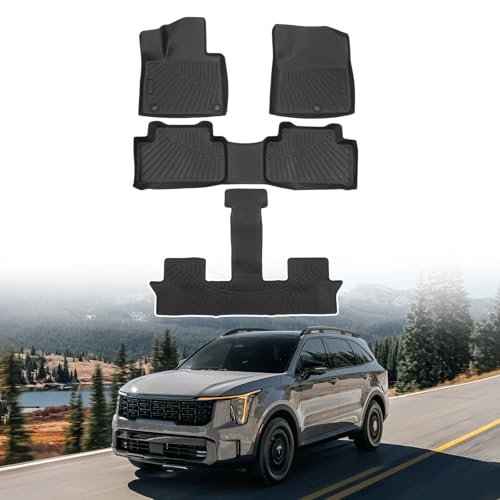 Powerty Floor Mats for 2021-2025 2026 Kia Sorento (Non-Hybrid) Accessories All Weather Floor Liner 3D TPE 1st & 2nd Row Floor Mat Heavy-Duty Floor Liners