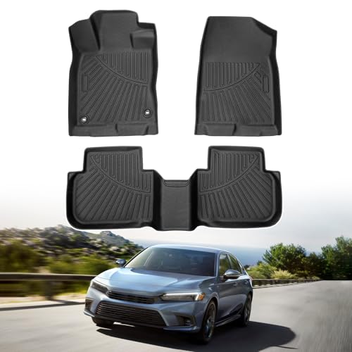 Powerty Floor Mats for 2022-2025 Honda Civic/2023-2025 Acura Integra Accessories All Weather Floor Liner 3D TPE 1st & 2nd Row Floor Mat Heavy-Duty Floor Liners