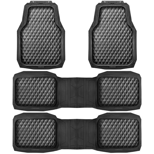 CAR PASS 3 Row Heavy Duty Rubber Car Mats, Deep-Dish All-Weather for 7 Seats 8 Seater 2nd & 3rd Floor Mats Waterproof Universal Trim Fit Liner Van,SUV,7 Passengers Vehicle,Automotive 3D Rhombus Black