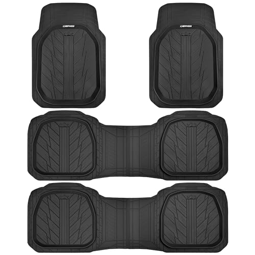CAR PASS 3 Row Heavy Duty Rubber Car Mats, Deep-Dish All-Weather Floor Mats for 7 Seats 8 Seater 2nd & 3rd, Waterproof Universal Trim to Fit Liner Van,SUV,MPV,7 Passengers Vehicle,(Black 3 Row)
