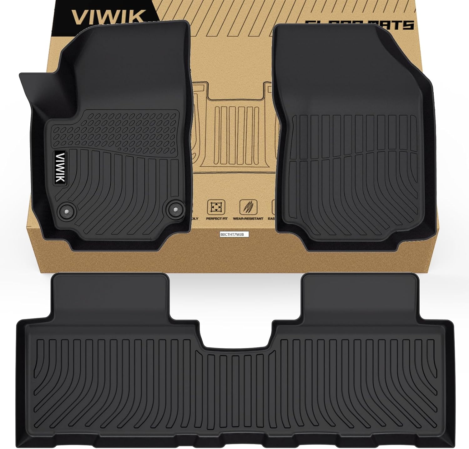VIWIK GMC Terrain Floor Mats/Chevy Equinox Floor Mats 2018-2024, Custom Fit for 1st & 2nd Row, All Weather Protection, TPE, Waterproof, Non-Slip, Durable