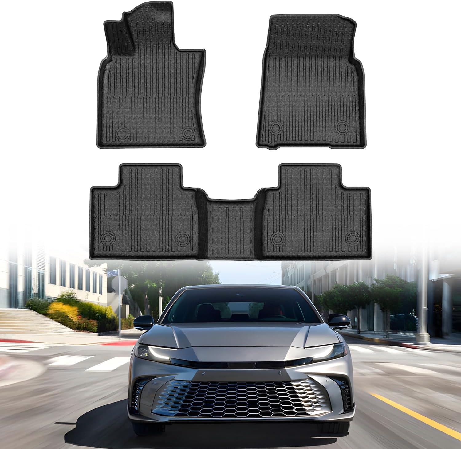 Mixsuper Floor Mats for 2025 Toyota Camry (Include Hybrid), All Weather Floor Liners Durable 1st and 2nd Row Set Black