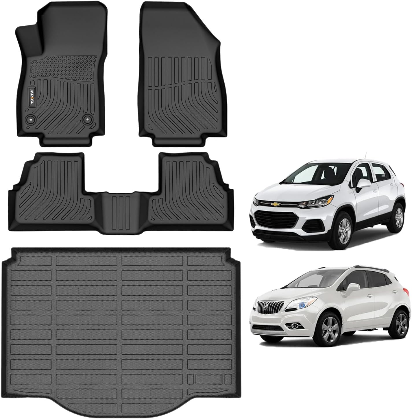 AIPOIL Floor Mats & Cargo Liner Set for Chevrolet Trax 2014-2023 & Buick Encore 2013-2023 (Not fit Encore GX) TPE All Weather Protection Anti-Slip Automotive Floor Liners, Black