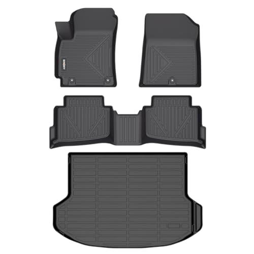 GINOWY- Floor Mats & Cargo Liner for Kia Seltos 2024 2025 2026, TPE All Weather Protection Seltos Car Mats 2024, Custom Seltos Floor Liners Non-Slip Trunk Mat, Waterproof Accessories Black