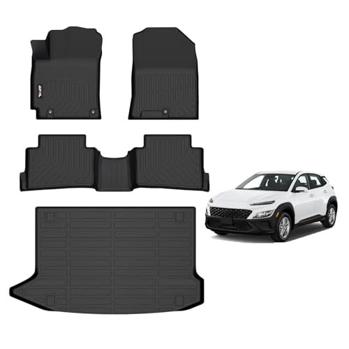 AIPOILTPE Floor mats Custom for 2018-2023 Hyundai Kona & 2022-2023 Hyundai Kona N (Not compatible with EV) All Weather Protection TPE Anti-Slip Automotive Full Set Custom Car Mats Accessories - Black