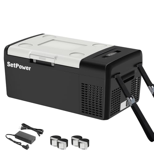 Setpower Car Refrigerator Electric Cooler 15L/15.8QT, Car Fridge Portable Freezer 12V Refrigerator Plug In Camping Cooler 12/24V DC 110/240V AC for Truck RV Travel Road Trip, Black