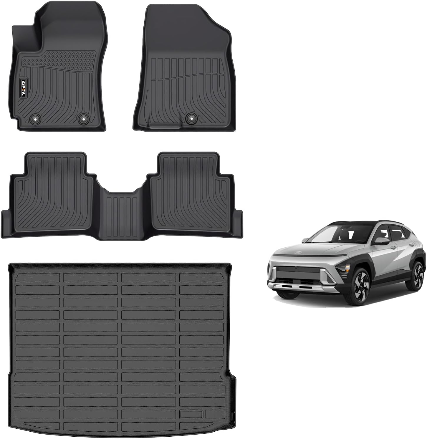 AIPOIL Floor Mats & Cargo Liner Set for 2024-2025 2026 Hyundai Kona (Not for EV) All Weather Protection TPE Anti-Slip Automotive Full Set Custom Car Mats Accessories - Black