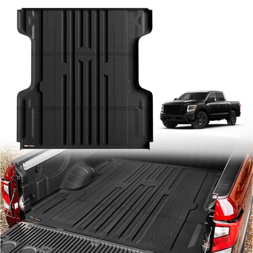 TripleAliners Truck Bed Mat Compatible with 2004-2024 Nissan Titan Accessories 5.5FT(Won't Fit Equipped Truck Bed Storage)Perfectly Flush All Weather Protection TPE Heavy Duty Pickup Car Bed Cargo Mat