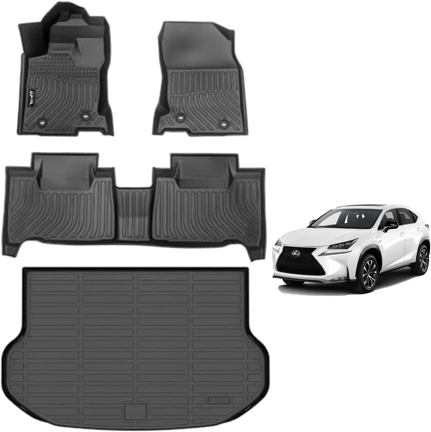 AIPOIL Floor Mats & Cargo Liner Set for 2015-2021 Lexus NX/NX300/NX300h/NX200t All Weather Protection TPE Anti-Slip Automotive Full Set Custom Car Mats Accessories - Black