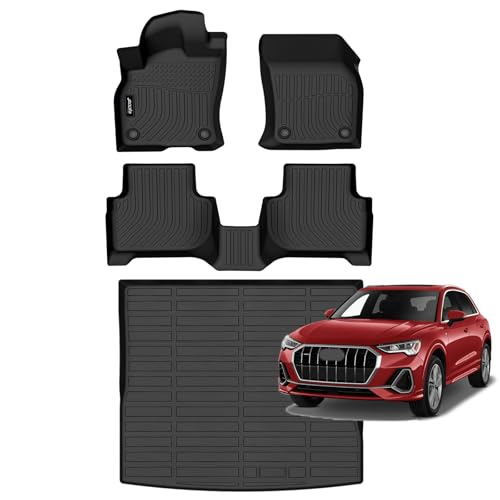 Jenofa-Floor Mats for Audi Q3 2019-2025 Cargo Mat Car Mats Custom Fit 2024 Q3 All Weather Waterproof Durable Rubber Floor Liner Accessories Full Set