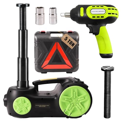 ROGTZ Upgraded Electric Hydraulic Car Jack Kit 5 Ton 12V Portable Lift Range 20.9 Inch with Impact Wrench and Tire Inflator Pump for SUV Sedan Truck Repair Floor Jack for Tire Change with LED Light