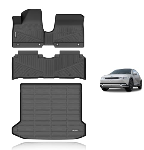 KELCSEECS Floor Mats & Cargo Liner Custom for 2022-2024 Hyundai Ioniq 5 Unmovable Center Console (Fixed Center Console) Automotive All Weather Cargo Mat Floor Liners IONIQ 5 Trunk Mat Accessories
