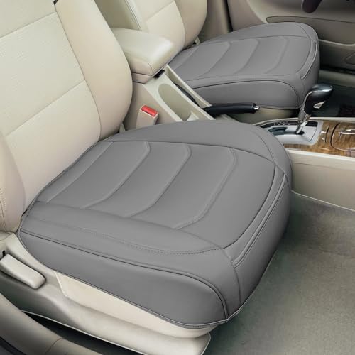 Car Seat Cover for Luxury & Comfort - PU Leather, Anti-Slip, Full Wrap Protection with Storage Pocket for Bottom Cushion - Universal Fit for 95% of Vehicles (Gray,2 Piece)