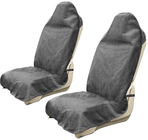 Car Seat Covers 2pcs Grey Waterproof Towel Car Seat Cover Universal Fit for Most Trucks SUV Fitness Athletes Pets Gym and Water Sport