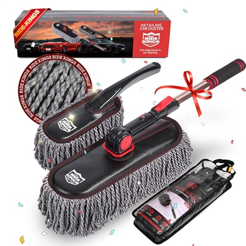 Microfiber Duster, Car Duster Kit,Interior & Exterior Cleaning Tools,Dashboard Detailing Brush,Scratch Lint Free,Pollen Removing,Extendable Handle,Truck,SUV,RV,Set of 2