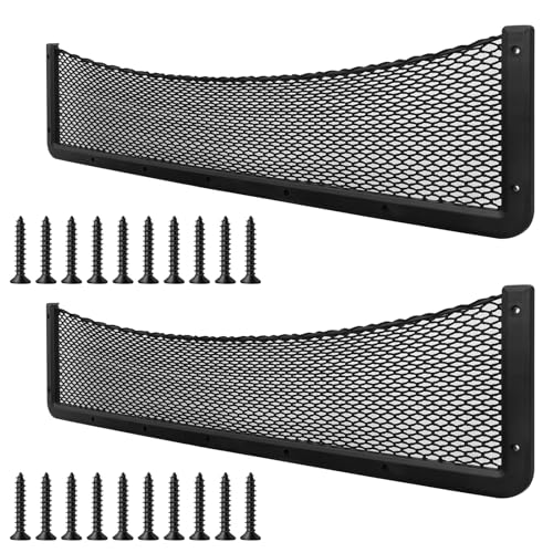 2 Pieces ABS Plastic Frame Automotive Cargo Nets Car Net Pocket Phone Car Mesh Net Holder RV Storage Boat Cargo Pocket Organizer Framed Mesh Net Pocket with Screws for Auto RV Net(32 x 8 Inch)