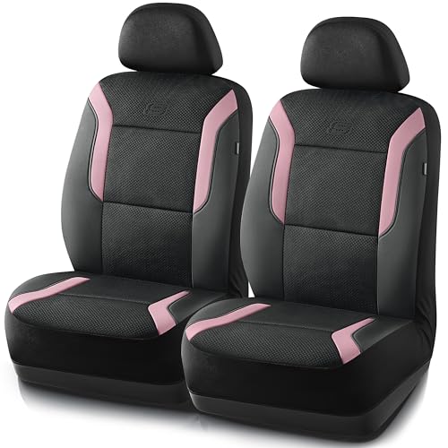 Skechers Memory Foam Car Seat Covers, Air Cool Mesh Thick Seat Covers, Car Seat Covers Front Seats Airbag Compatible, Automotive Comfort Protection for Most Cars, Vans,Trucks, SUVs,Pink