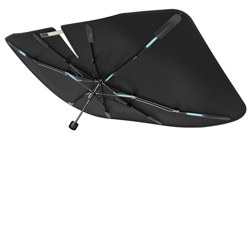 [2025 Upgrade] Nmoiss Windshield Sun Shade Umbrella - [Vinyl Coating Heat Shield] Protect Car from Sun Rays & Heat Damage Keep Cool and Protect Interior, Spring Structure Edge Medium 56" L x 31" W