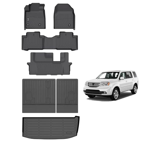 AIPOIL Floor Mats & Cargo Liner Set for 2009-2015 Honda Pilot All Weather Protection TPE Anti-Slip Automotive Full Set Custom Car Mats Accessories - Black