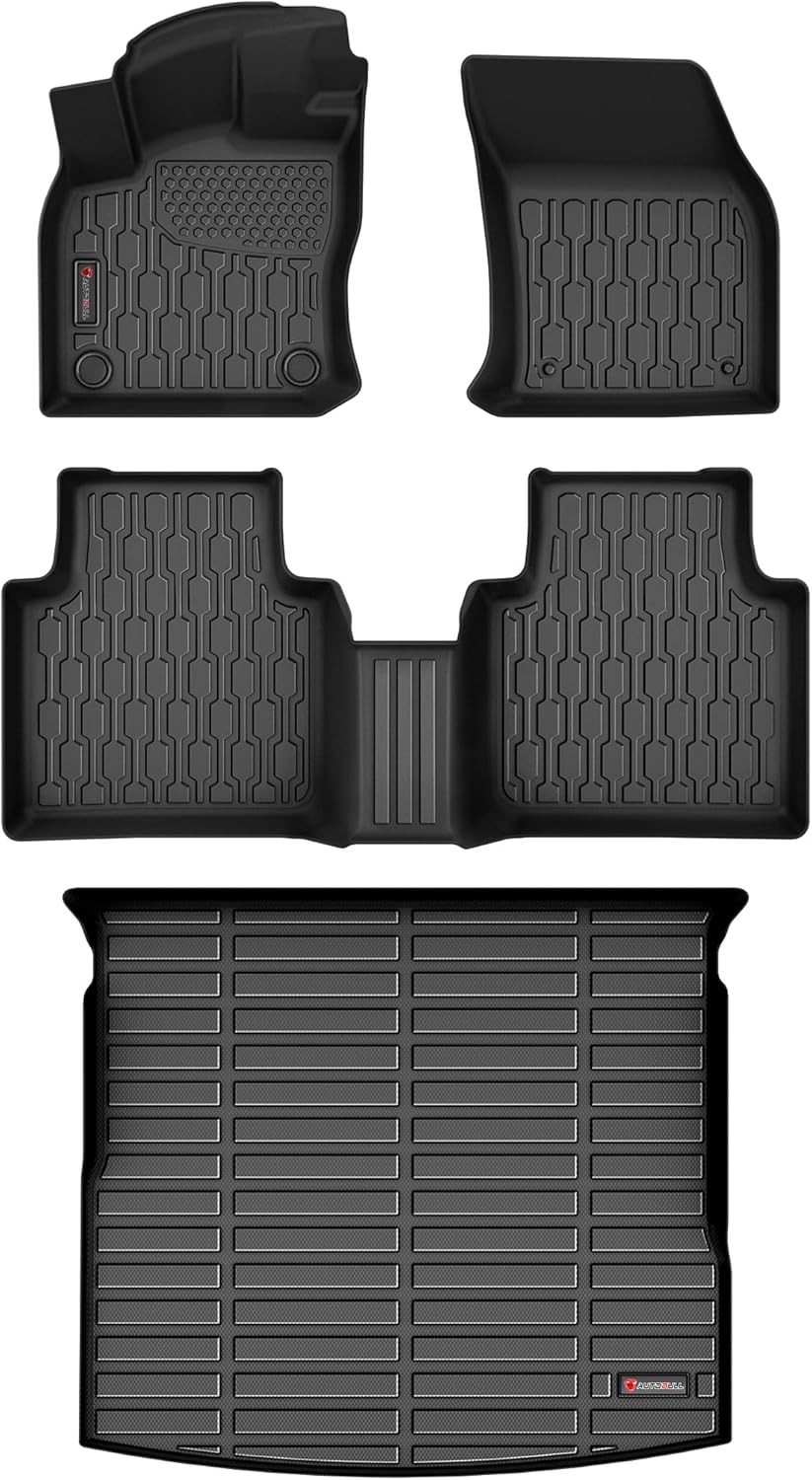 Floor Mats & Cargo Liner Compatible with 2018-2024 Volkswagen Tiguan 5 Seats ONLY VW Cargo Mat, Full Set All Weather Protection, 1st, 2nd Row Car Liners & Trunk Mat, Black