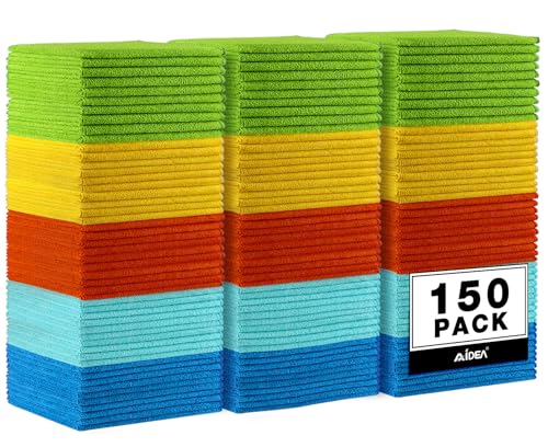 AIDEA Microfiber Cleaning Cloth, 150PK, Microfiber Towels for Cars, Premium All Purpose Car Cloth, Lint Free Rags, Absorbent Towels for SUVs, House, Kitchen, Window, 12"12"