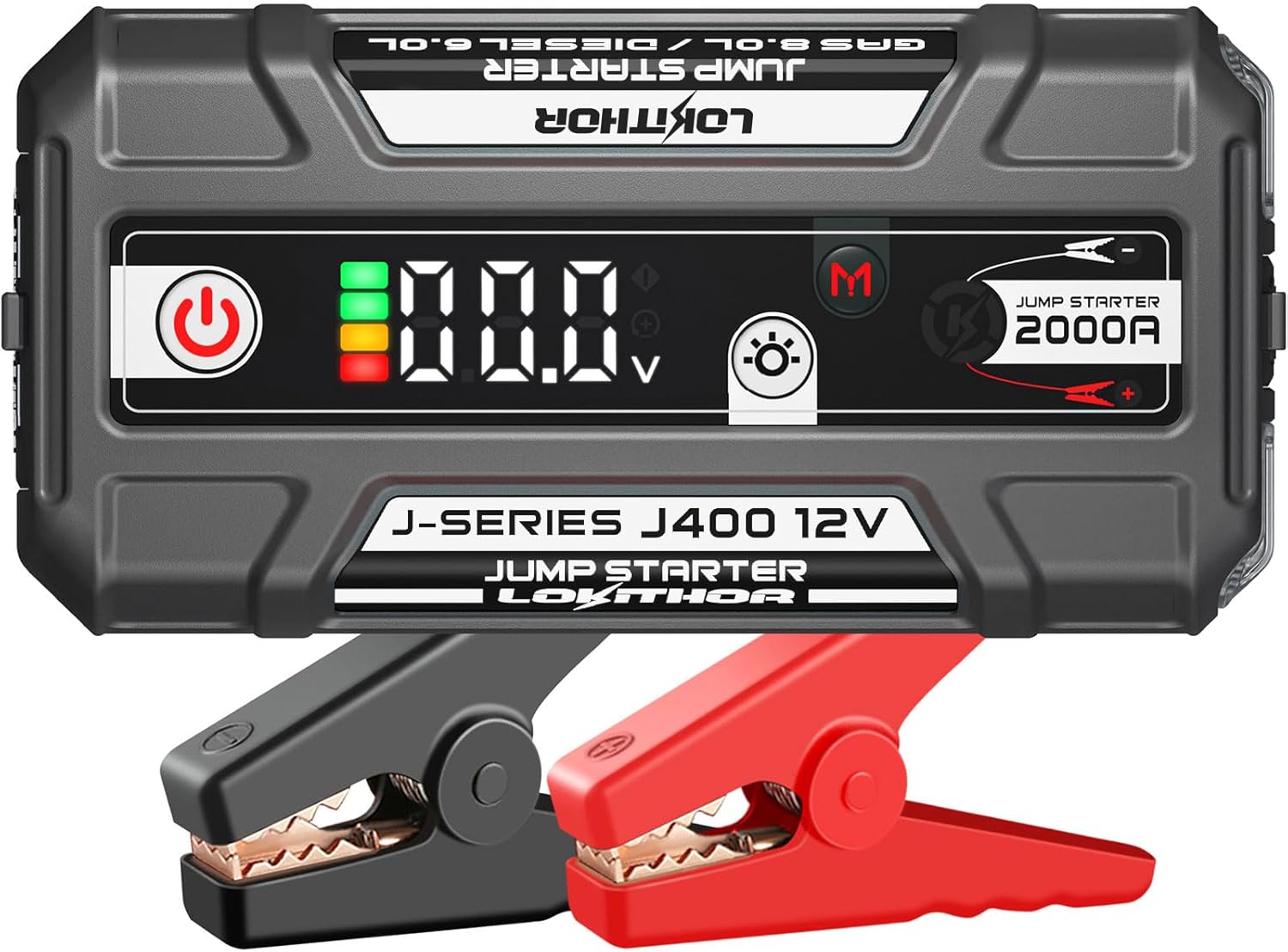 LOKITHOR J400 2000A 12V Portable Lithium Jump Starter, Car Battery Booster Pack, USB-C Powerbank Charger, and Jumper Cables for Upto 8.0-Liter Gas and 6.0-Liter Diesel Engines