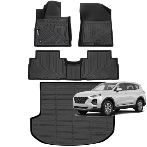 Jenofa-Floor Mats for 2019 2020 Santa FE (Only fit 5 Seats) Cargo Mat Car Mats for 2019 Santa Fe All Weather Floor Liner Accessories Waterproof Durable Rubber High Edge Protection Full Set 3pc