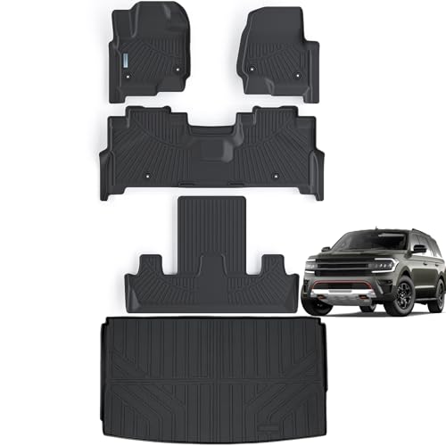 Floor Mats for Ford Expedition MAX 2018-2024 (Only Fit 7 Seats) (2 Row Bucket Seat) with Trunk mat,TPE All Weather Protection 3 Rows Car Floor Liners with Cargo Liners Accessories