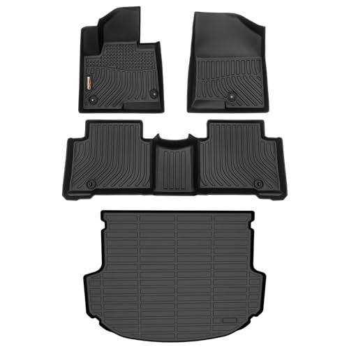 Binmotor-Floor Mats & Cargo Liner Set for Hyundai Santa FE Sport 2013-2018(Not Fit for Hybird), Front & 2nd Row & Cargo Liner, TPE All Weather Mats Cargo Trunk Mat for Santa FE Sport Accessories
