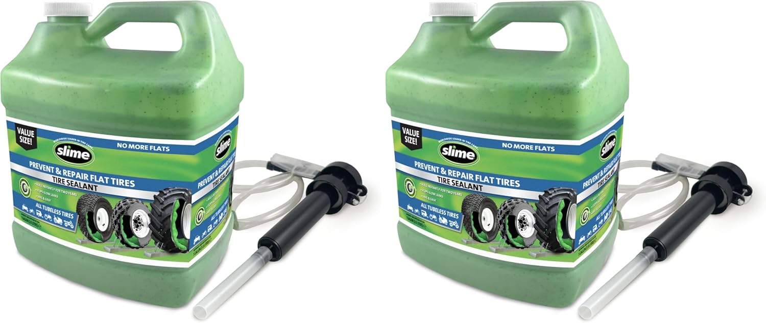 Slime 10206 Flat Tire Puncture Repair Sealant, Prevent and Repair, All Off-Highway Tubeless Tires, Non-Toxic, eco-Friendly, 1 Gallon jug (Pack of 2)